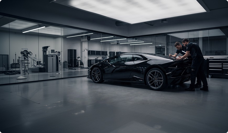 Luxury car in garage